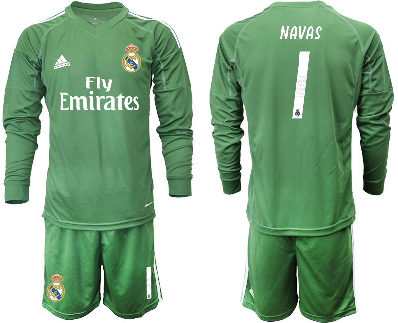 2018-19 Real Madrid 1 NAVAS Army Green Long Sleeve Goalkeeper Soccer Jersey