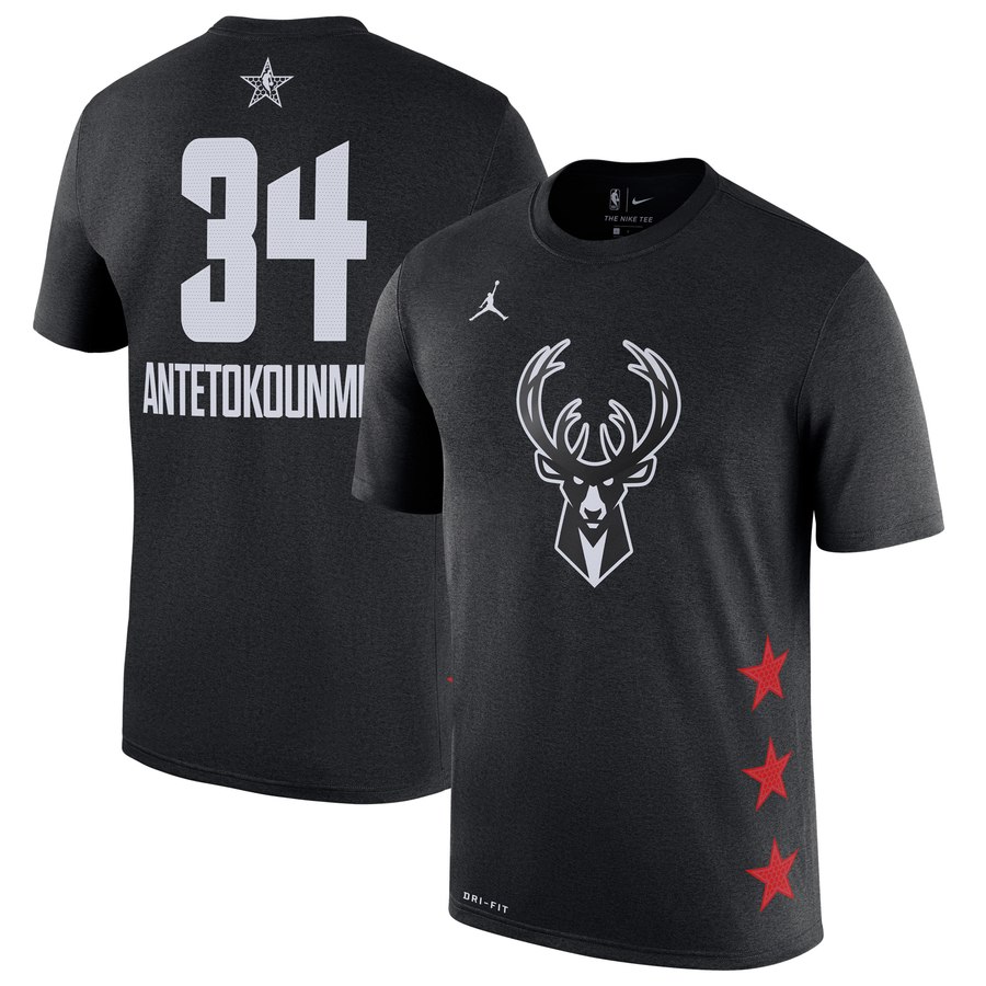 Bucks 34 Giannis Antetokounmpo Black 2019 NBA All-Star Game Men's T-Shirt