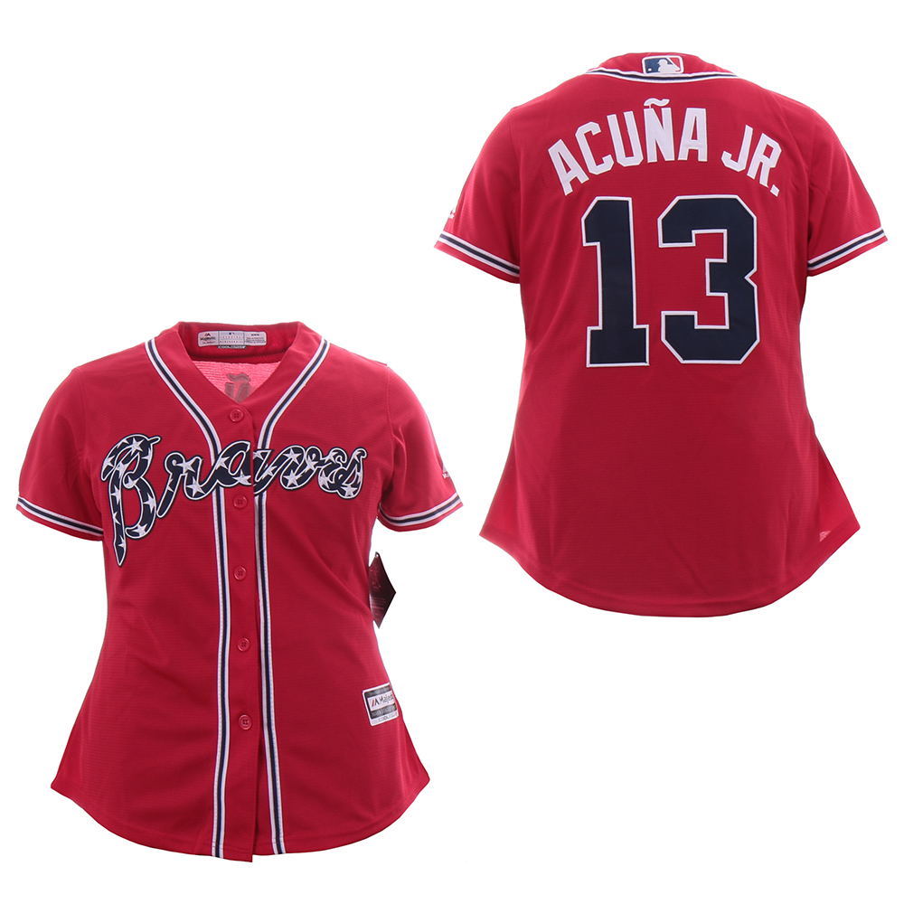 Braves 13 Ronald Acuna Jr. Red Women Cool Base Jersey
