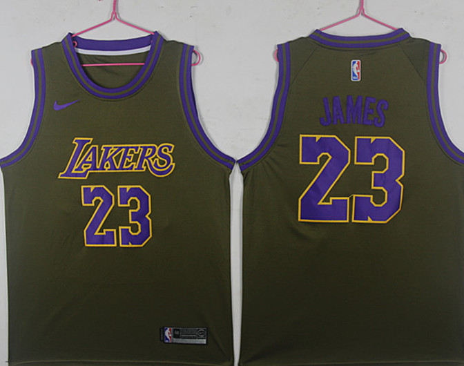 Lakers 23 Lebron James Olive Nike Swingman Jersey