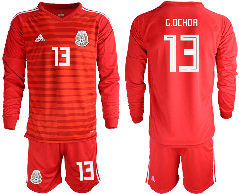 Mexico 13 G.OCHOA Red 2018 FIFA World Cup Long Sleeve Goalkeeper Soccer Jersey