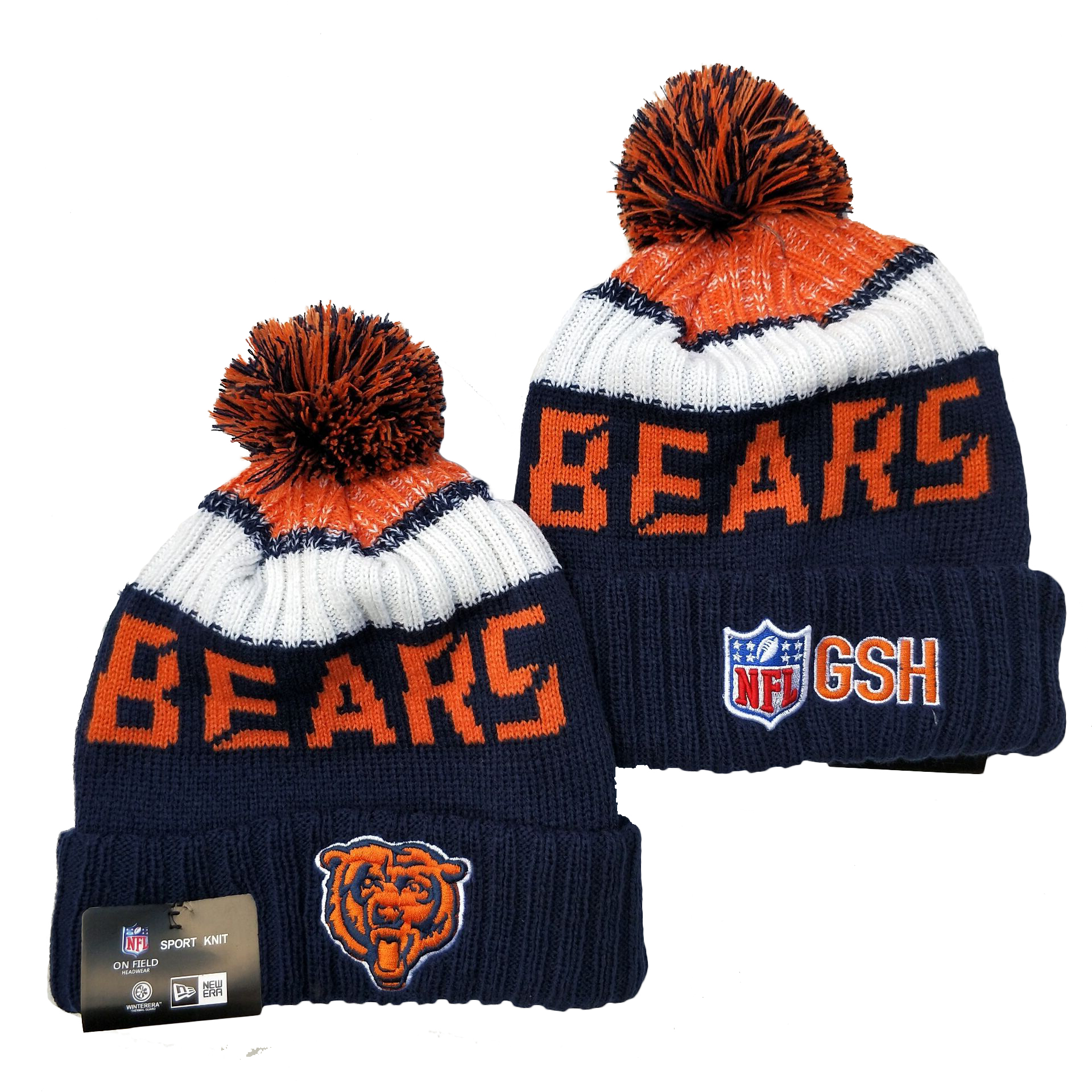 Bears Team Logo Navy Pom Knit Hat YD