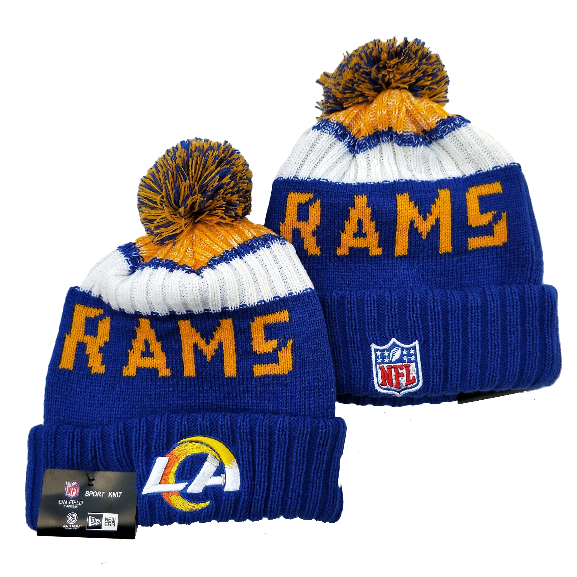 Rams Team Logo Royal Pom Knit Hat YD