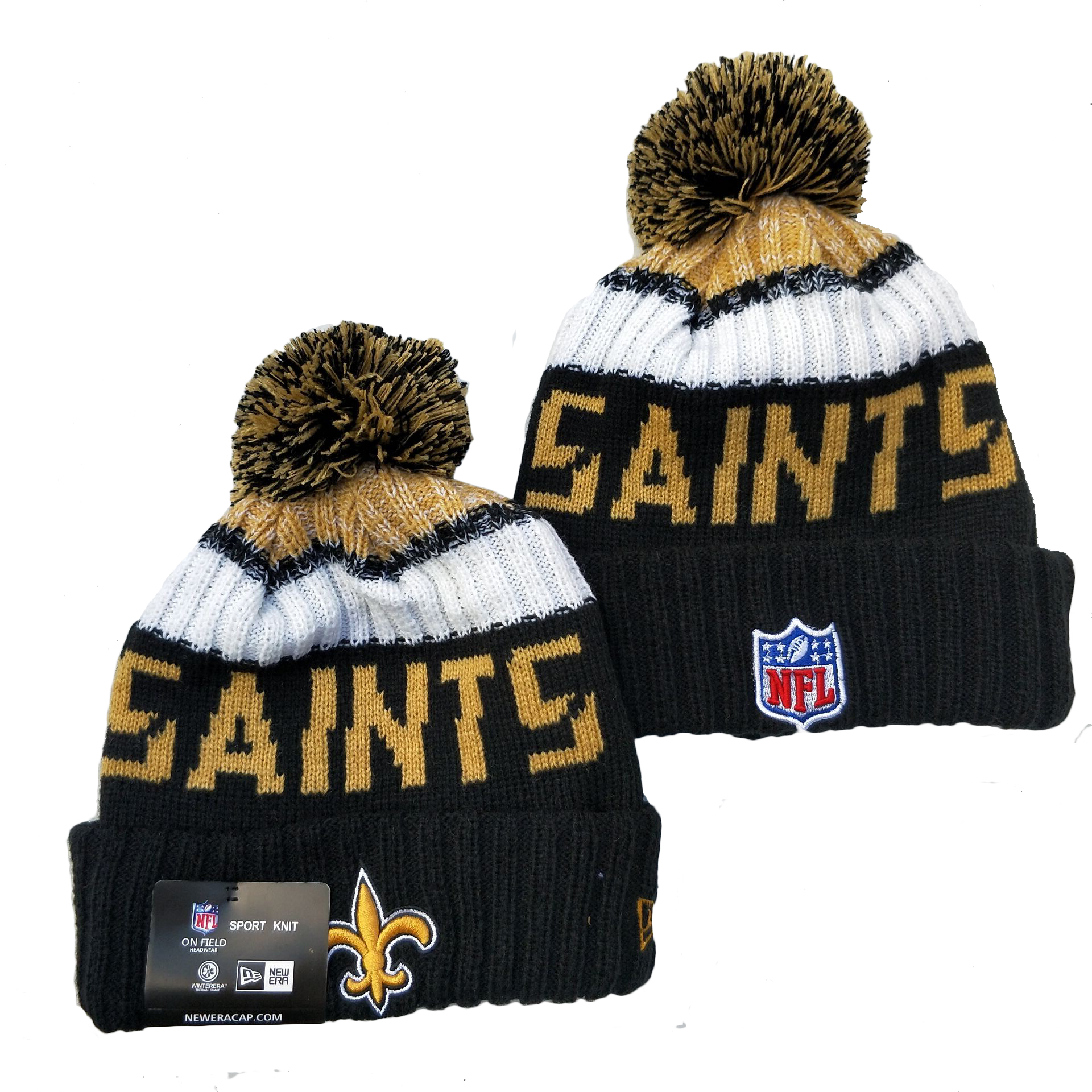 Saints Team Logo Black Pom Knit Hat YD