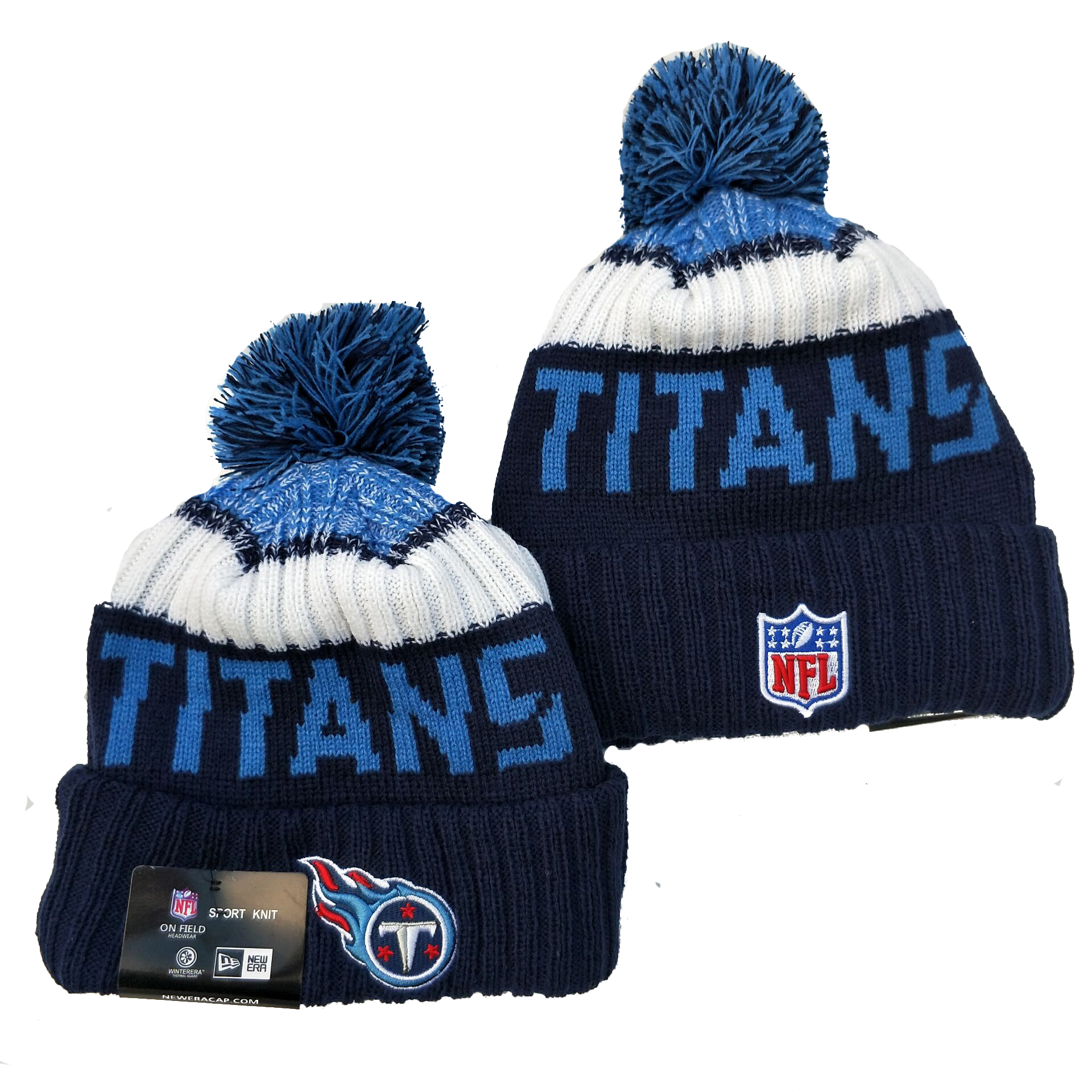 Titans Team Logo Navy Pom Knit Hat YD