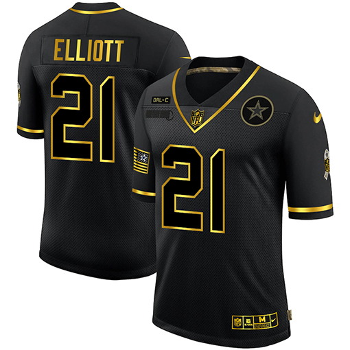 Nike Cowboys 21 Ezekiel Elliott Black Gold 2020 Salute To Service Limited Jersey