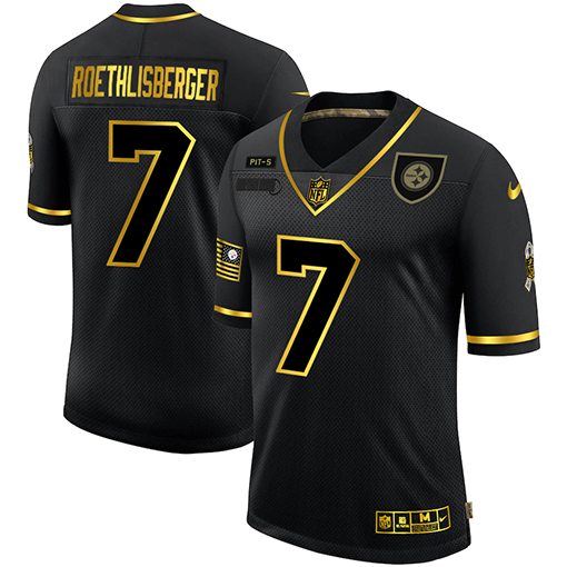 Nike Steelers 7 Ben Roethlisberger Black Gold 2020 Salute To Service Limited Jersey