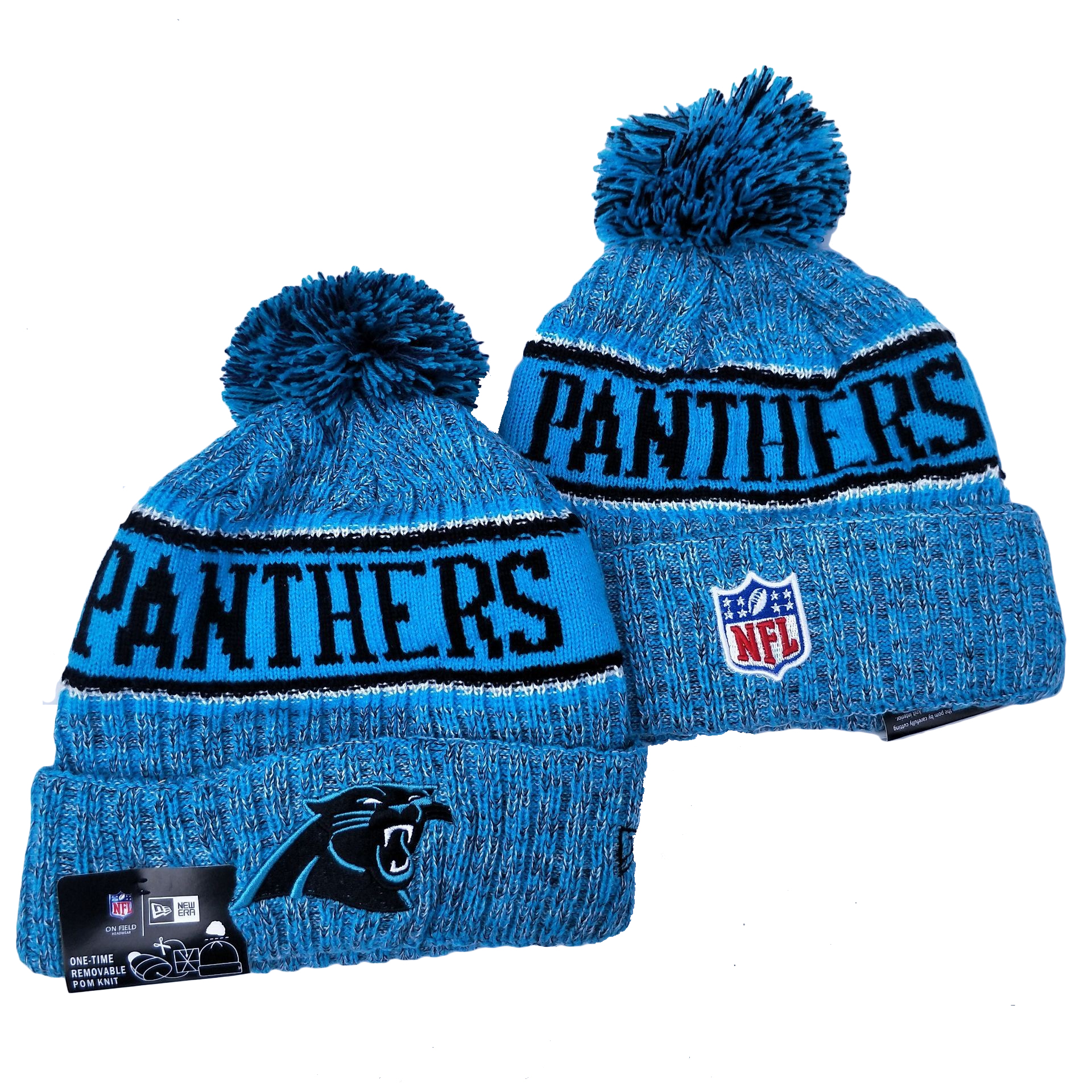 Panthers Team Logo Blue Pom Knit Hat YD