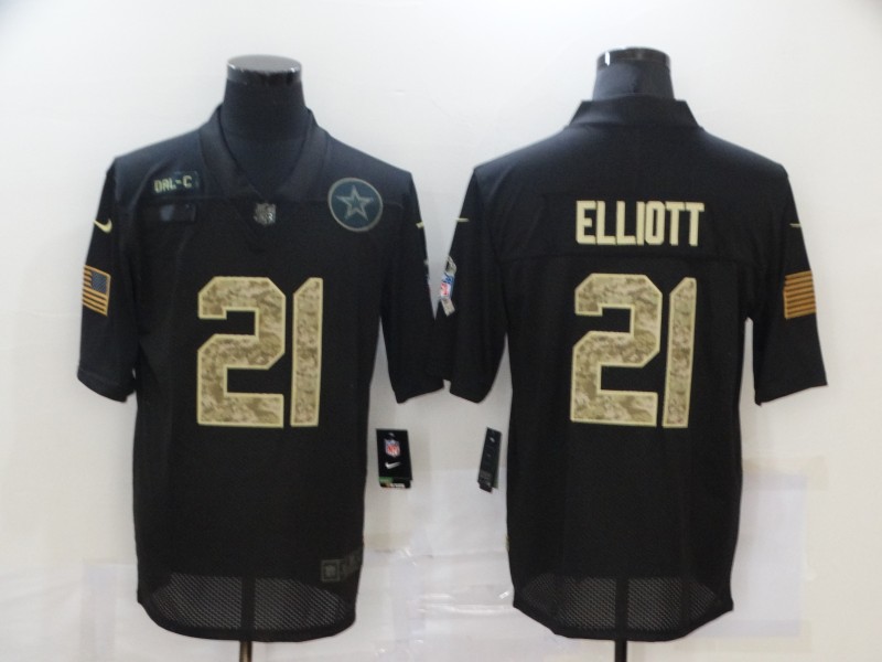 Nike Cowboys 21 Ezekiel Elliott Black Camo 2020 Salute To Service Limited Jersey