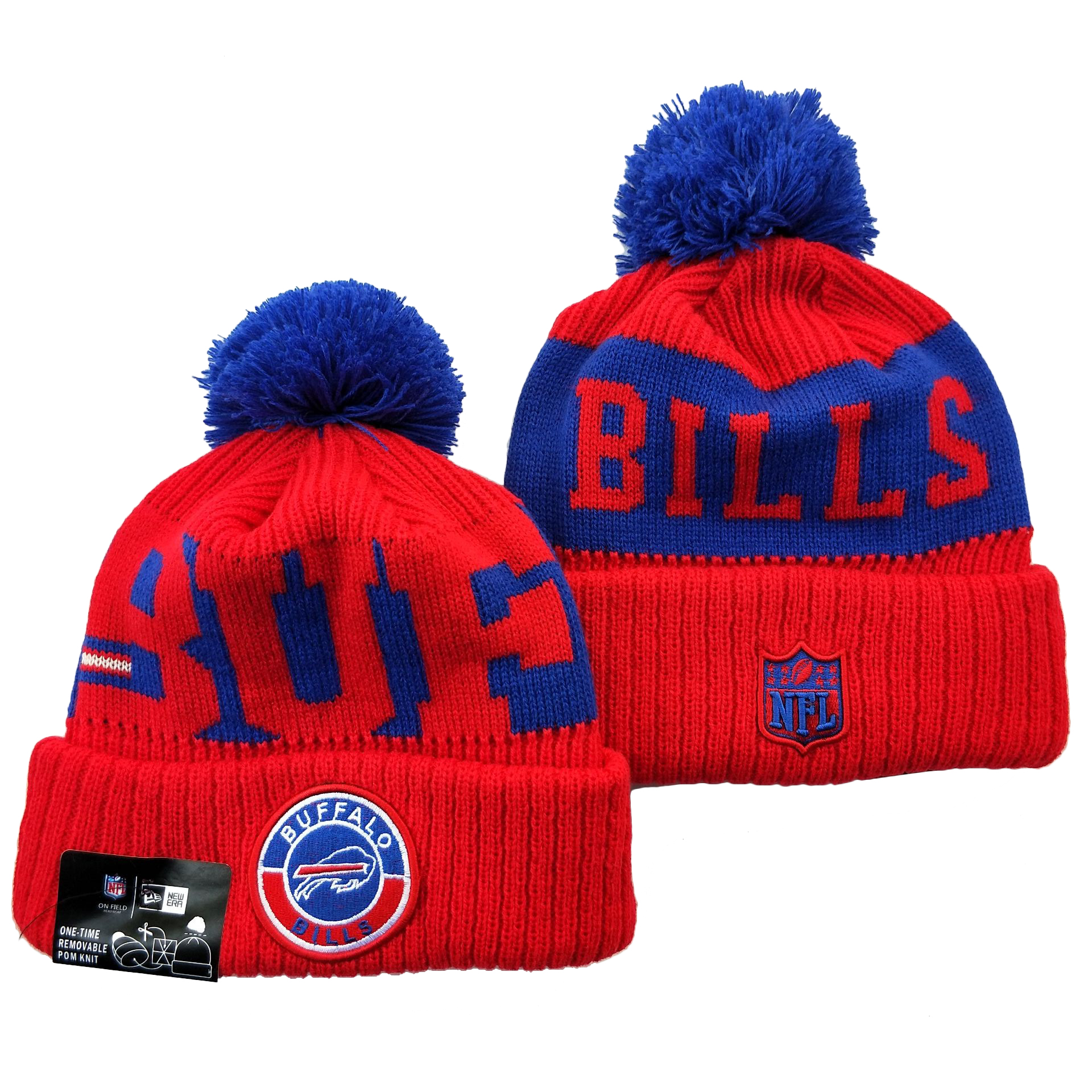 Bills Team Logo Red 2020 NFL Sideline Pom Cuffed Knit Hat YD