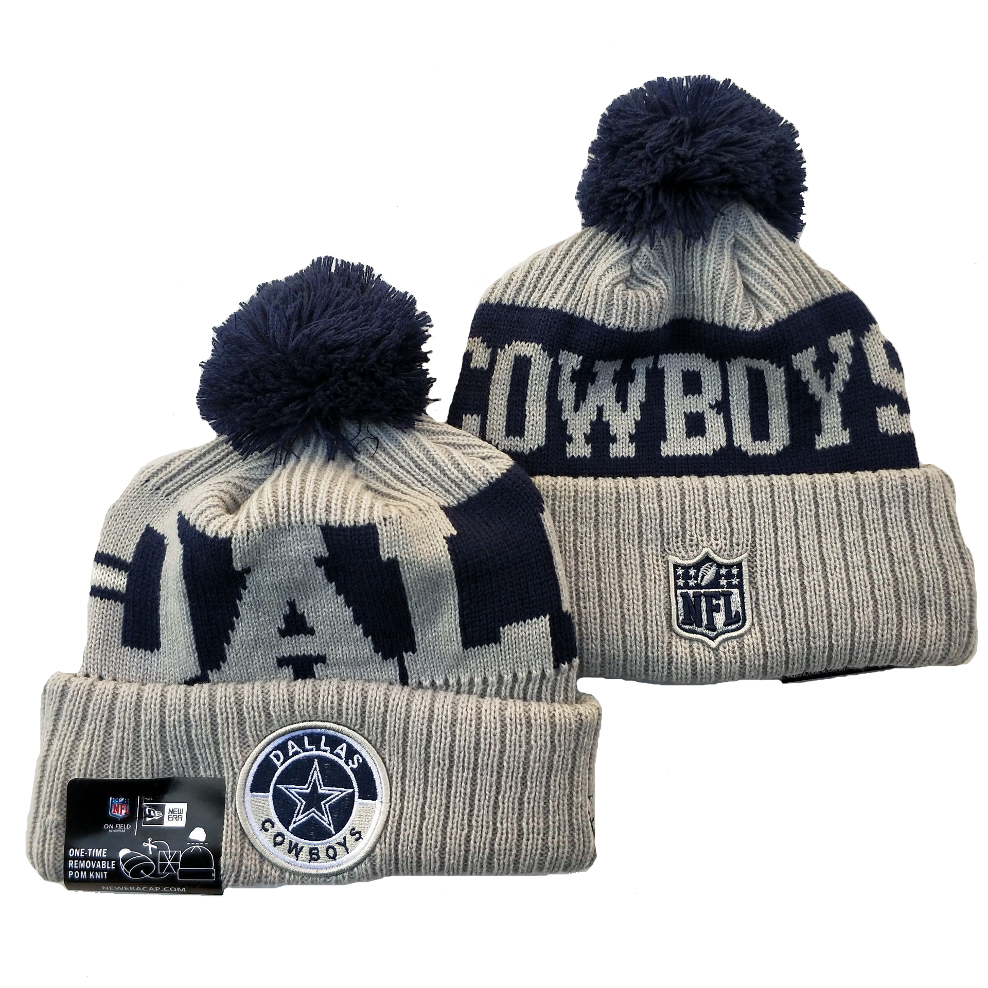 Cowboys Team Logo Gray 2020 NFL Sideline Pom Cuffed Knit Hat YD