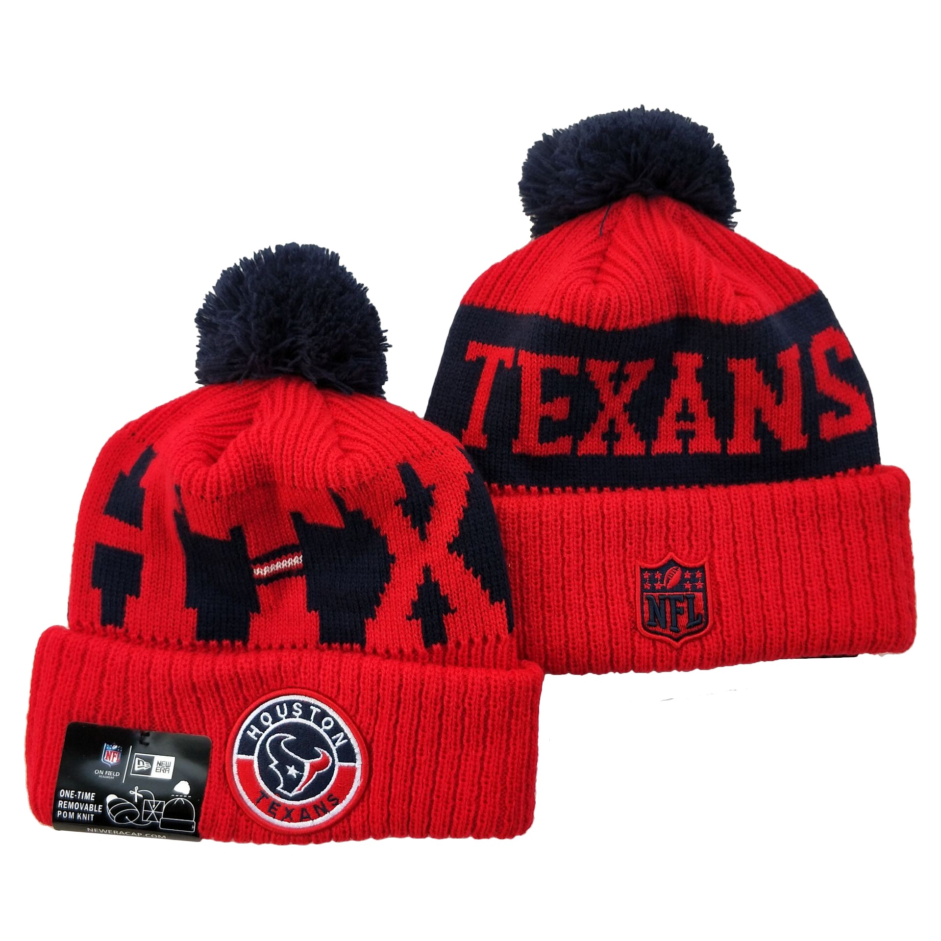 Texans Team Logo Red 2020 NFL Sideline Pom Cuffed Knit Hat YD