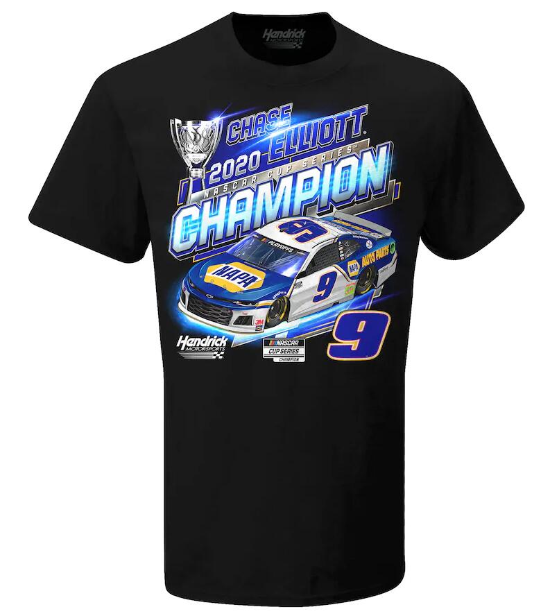 Men's Chase Elliott Black 2020 NASCAR Cup Series Champion Official Champ T-Shirts