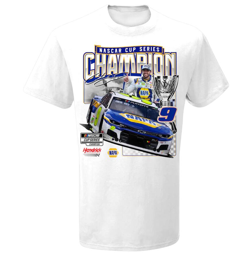 Men's Chase Elliott White 2020 NASCAR Cup Series Champion Official Exclusive Celebration T-Shirt