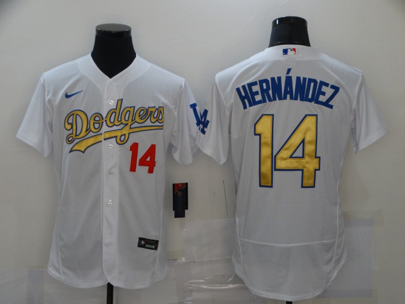 Dodgers 14 Enrique Hernandez White Gold 2020 Nike Flexbase Jersey