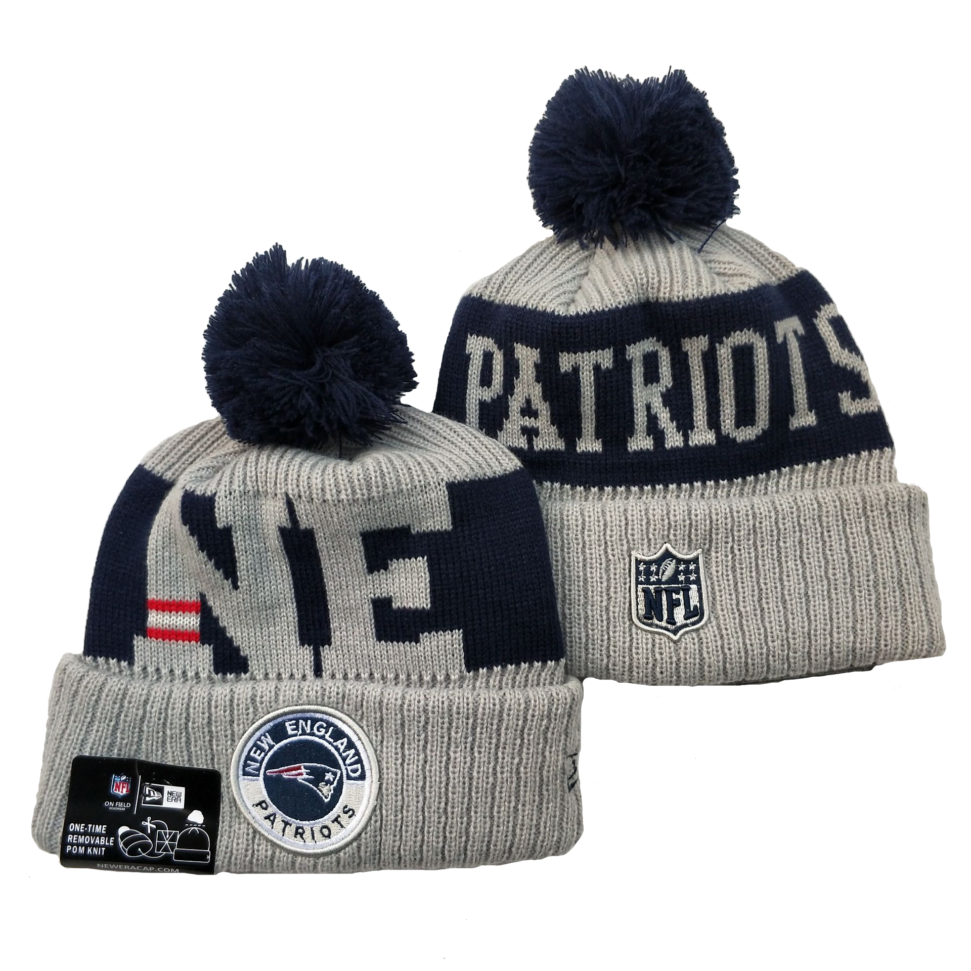Patriots Team Logo Gray 2020 NFL Sideline Pom Cuffed Knit Hat YD