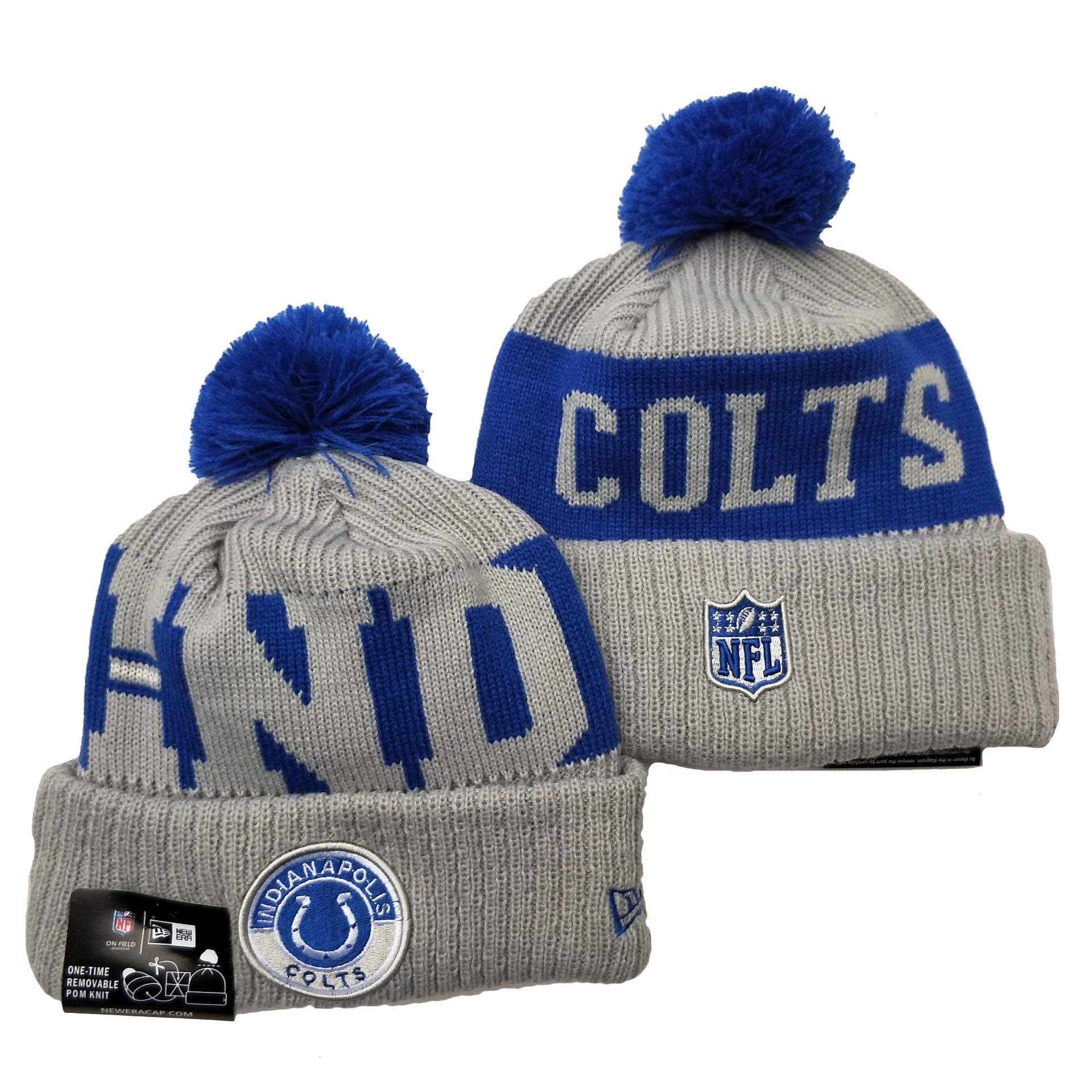 Colts Team Logo Gray 2020 NFL Sideline Pom Cuffed Knit Hat YD