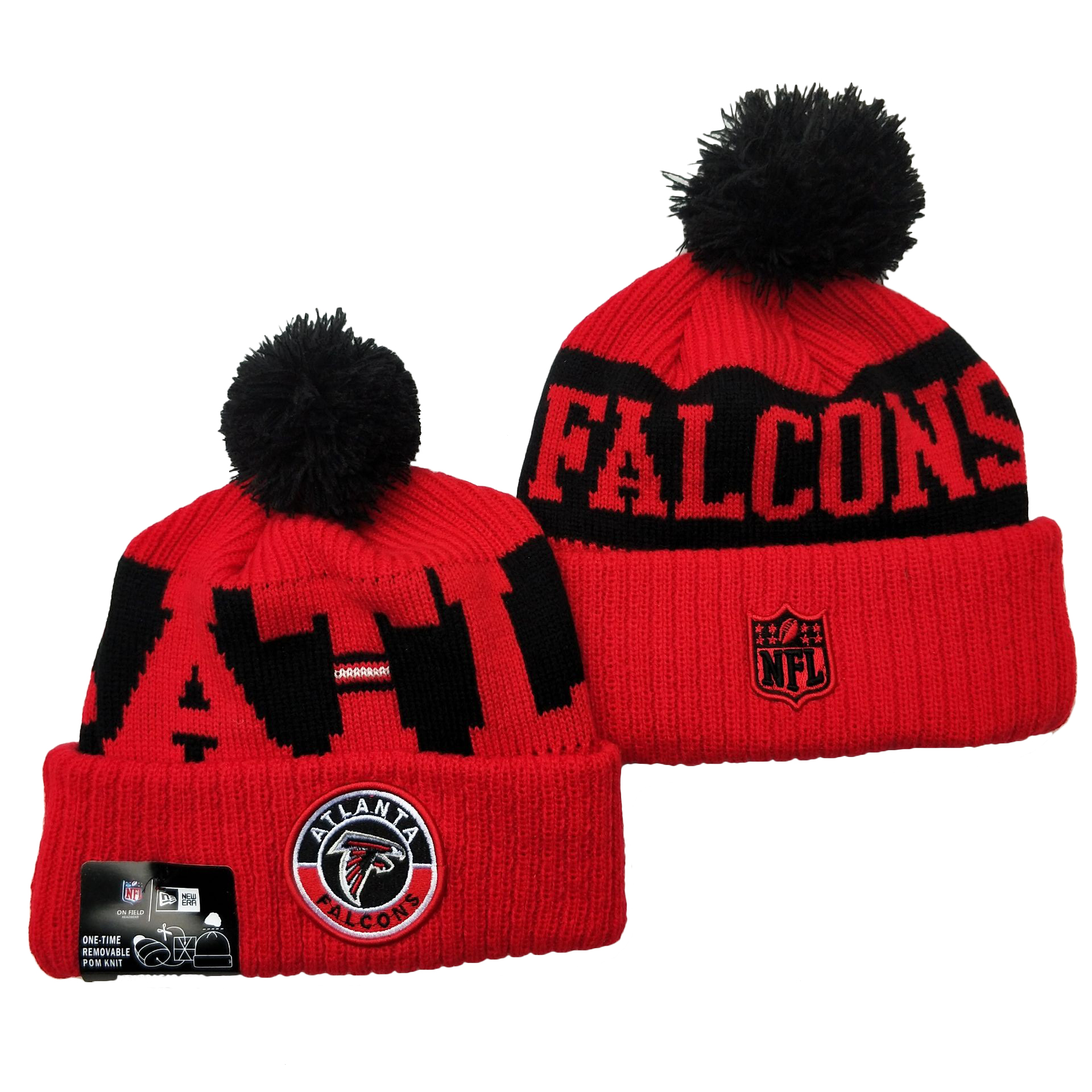 Falcons Team Logo Red 2020 NFL Sideline Pom Cuffed Knit Hat YD