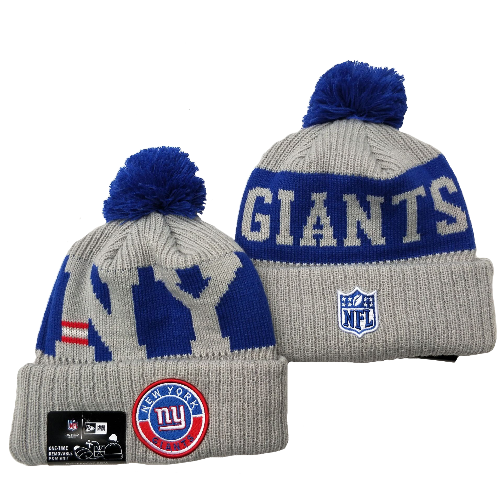 New York Giants Team Logo Gray 2020 NFL Sideline Pom Cuffed Knit Hat YD