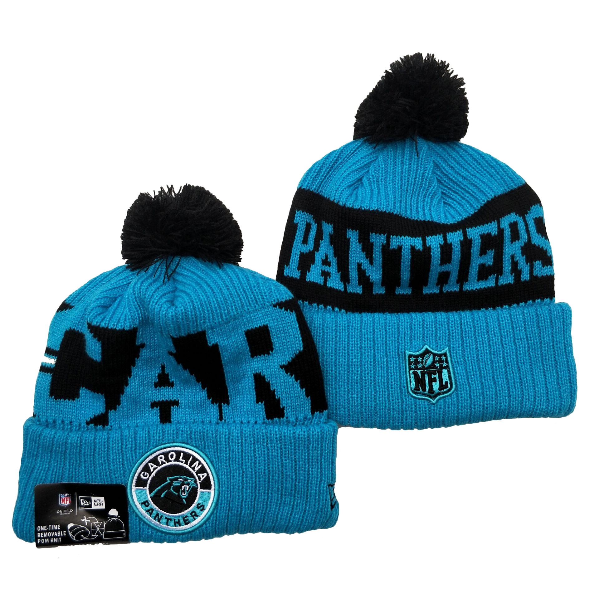 Panthers Team Logo Blue 2020 NFL Sideline Pom Cuffed Knit Hat YD