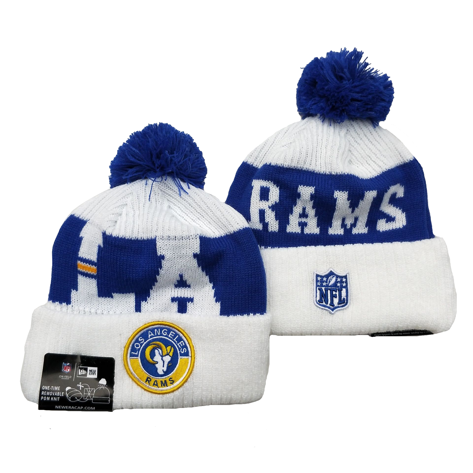 Rams Team Logo White 2020 NFL Sideline Pom Cuffed Knit Hat YD