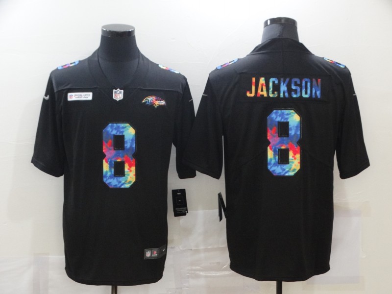 Nike Ravens 8 Lamar Jackson Black Vapor Untouchable Rainbow Limited Jersey