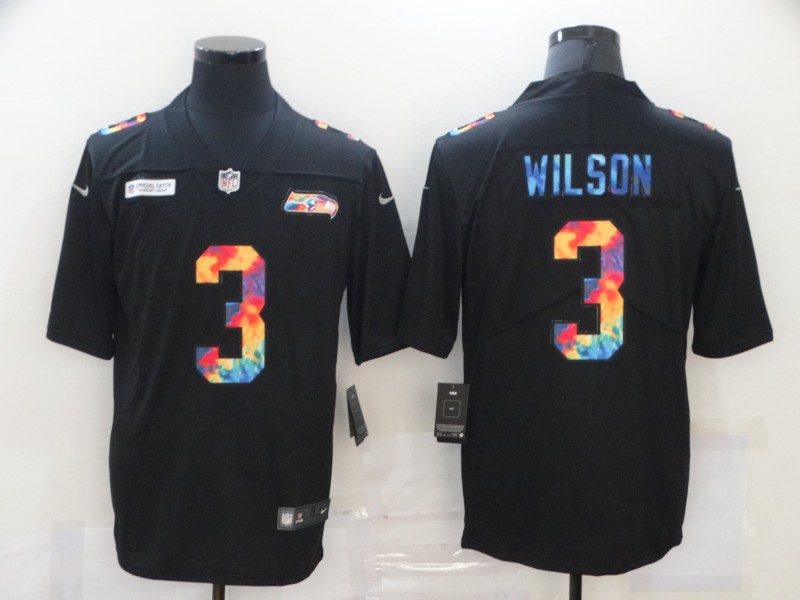 Nike Seahawks 3 Russell Wilson Black Vapor Untouchable Rainbow Limited Jersey