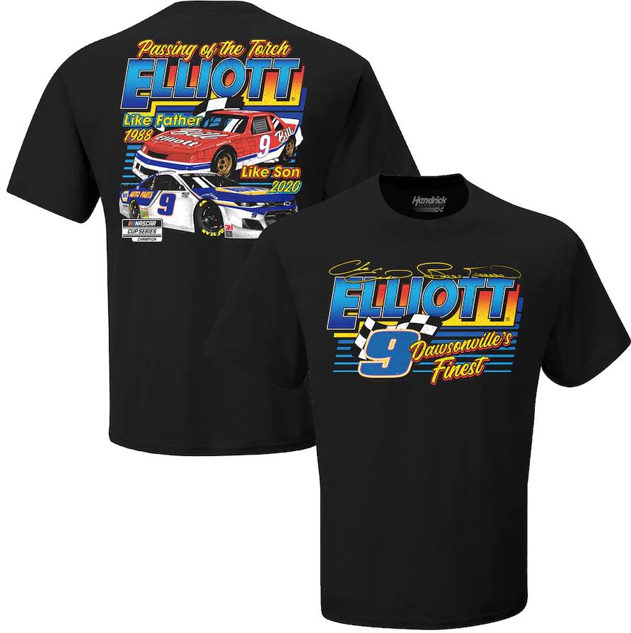 Men's Chase Elliott & Bill Elliott Hendrick Motorsports Team Collection Black NASCAR Cup Series Champion Father & Son T-Shirt