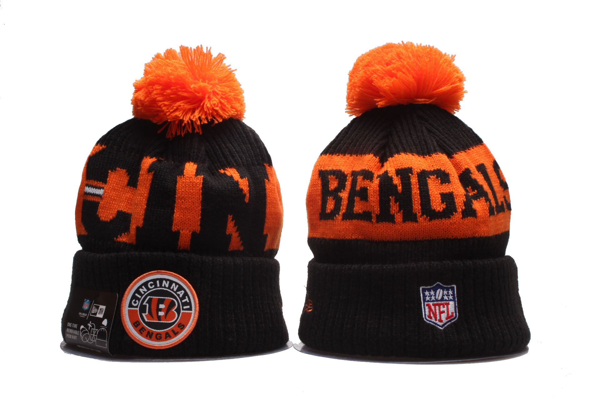 Bengals Team Logo Brown 2020 NFL Sideline Pom Cuffed Knit Hat YP