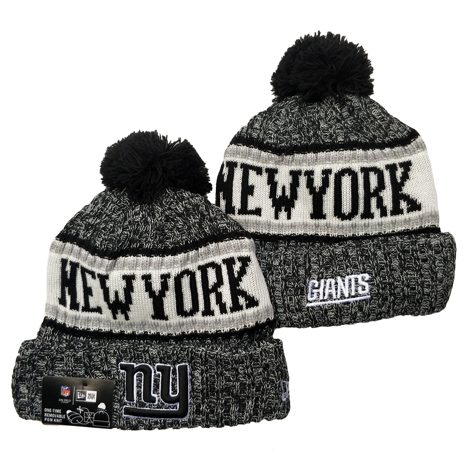 New York Giants Team Logo Gray Pom Cuffed Knit Hat YD
