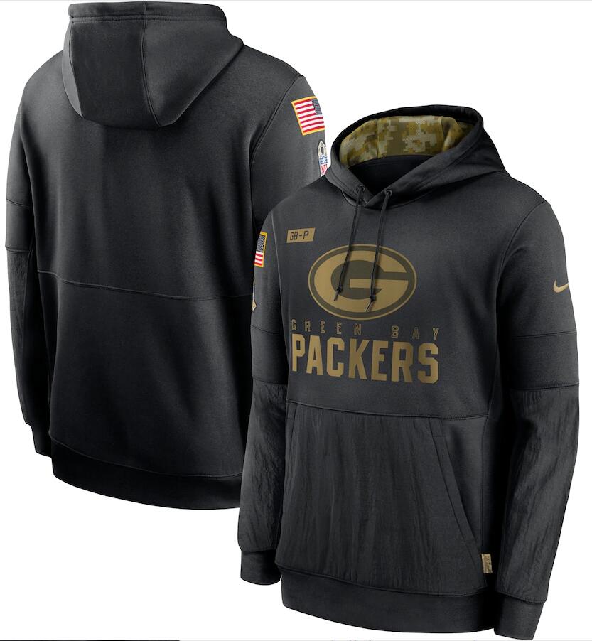 Men's Green Bay Packers Nike Black 2020 Salute to Service Sideline Performance Pullover Hoodie