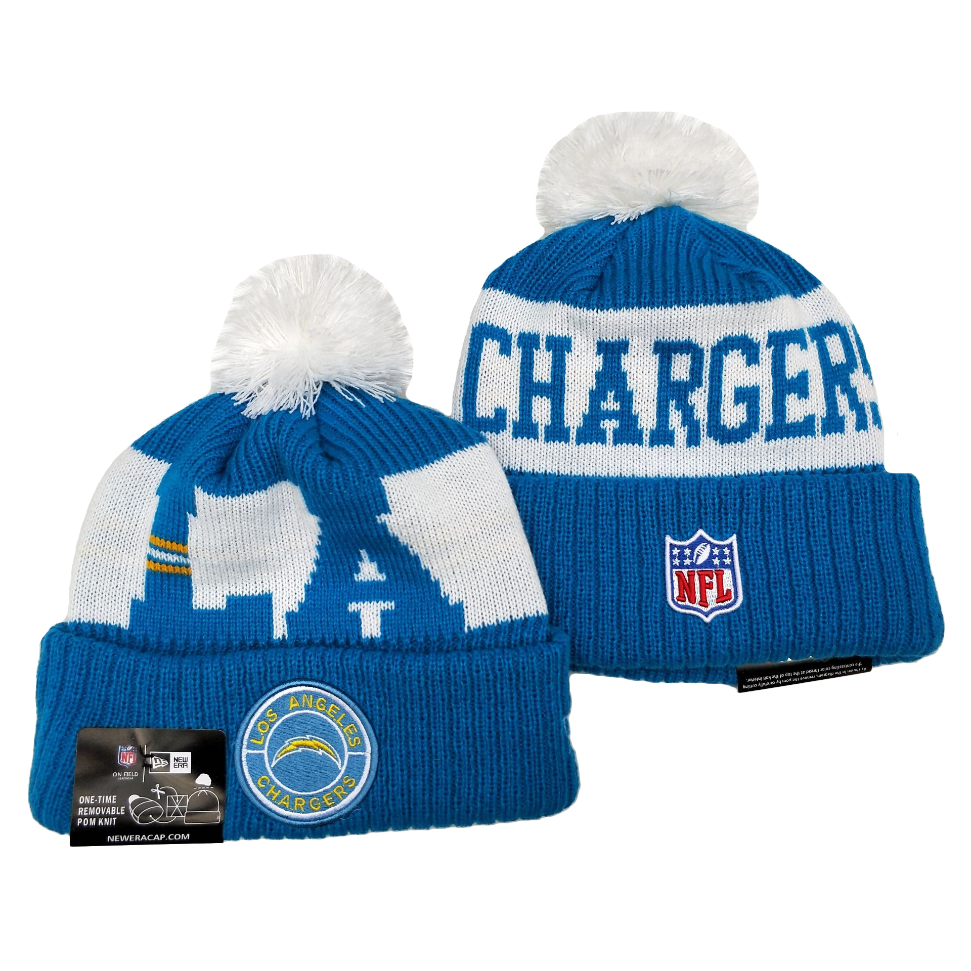 Chargers Team Logo Blue 2020 NFL Sideline Pom Cuffed Knit Hat YD
