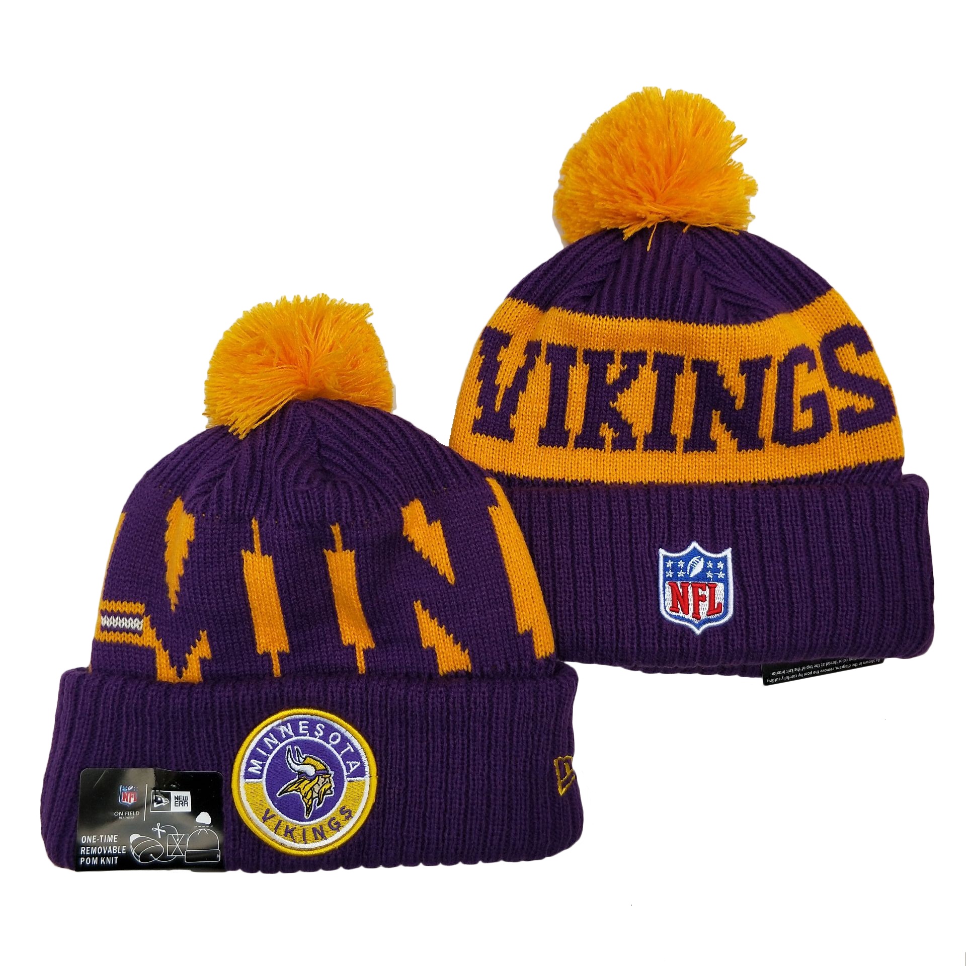 Vikings Team Logo Purple 2020 NFL Sideline Pom Cuffed Knit Hat YD