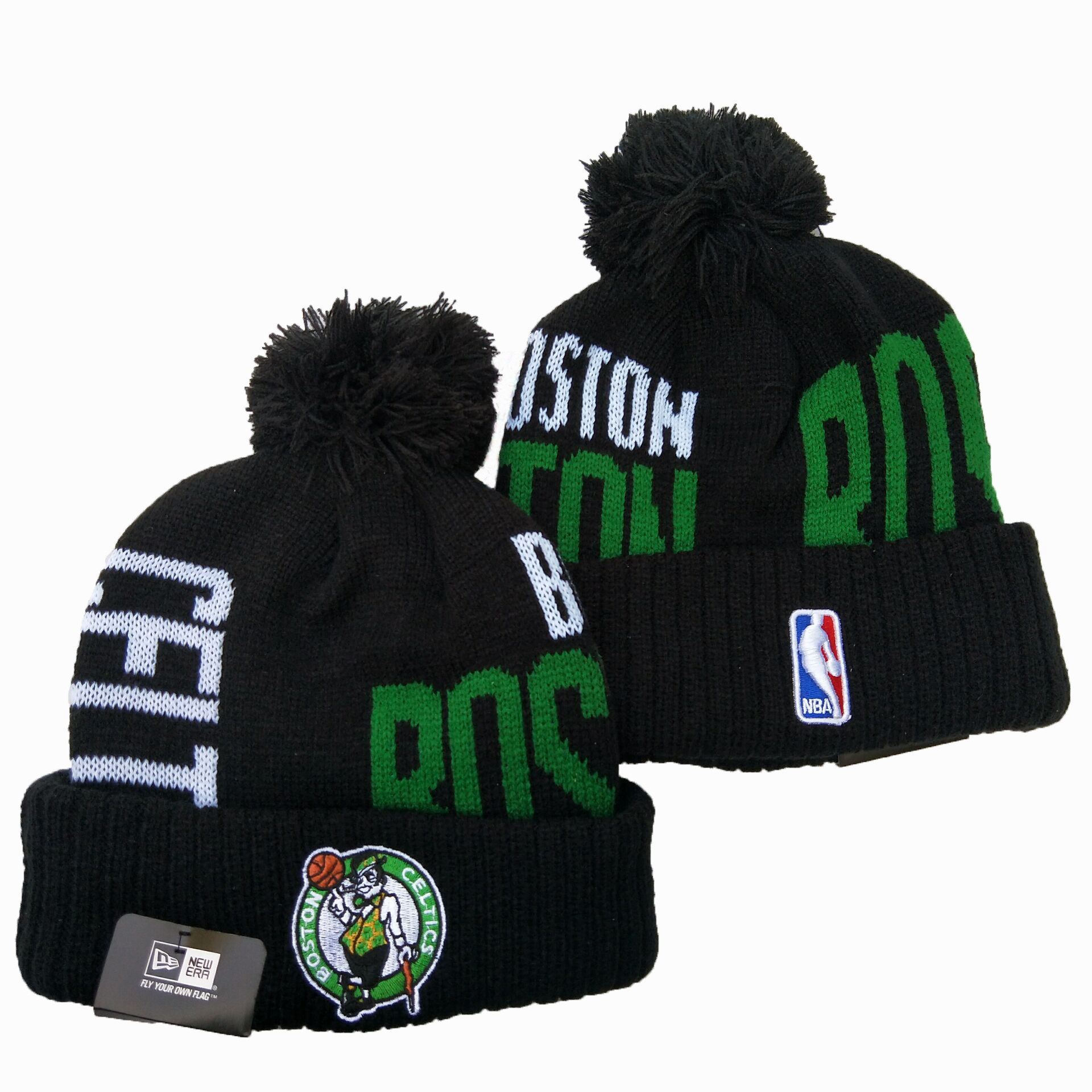 Celtics Team Logo Black Pom Knit Hat YD