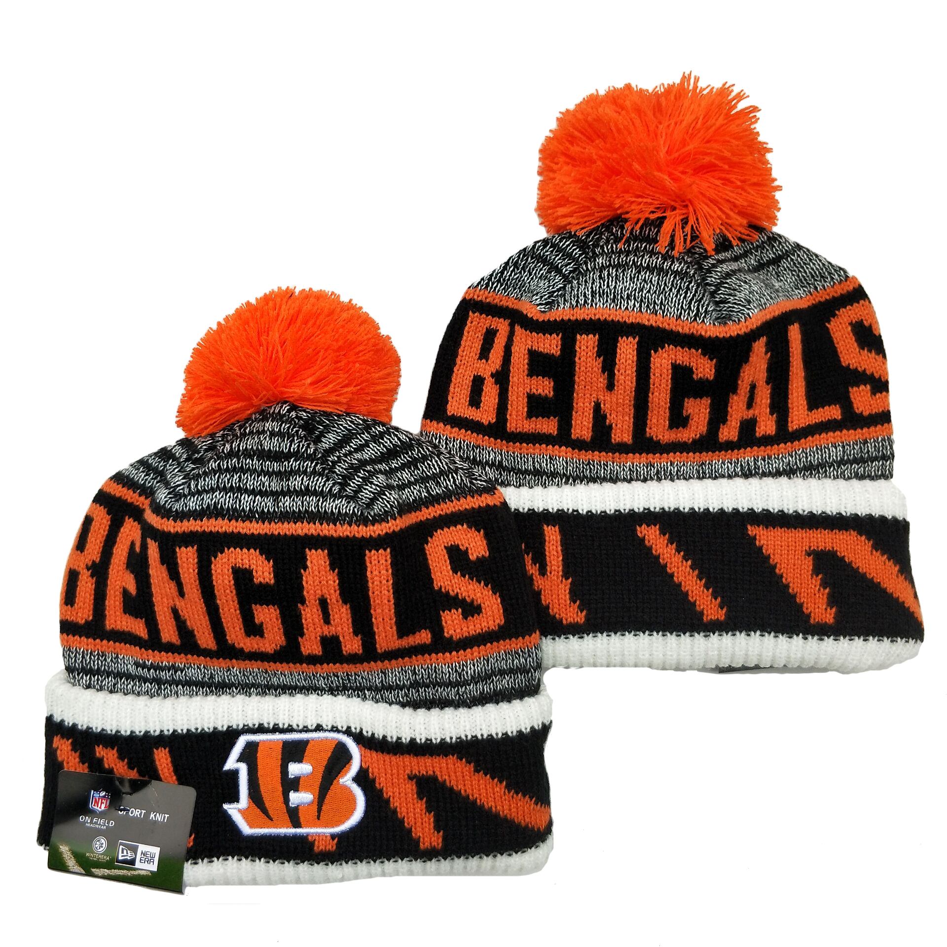 Bengals Team Logo Orange Gray Pom Cuffed Knit Hat YD