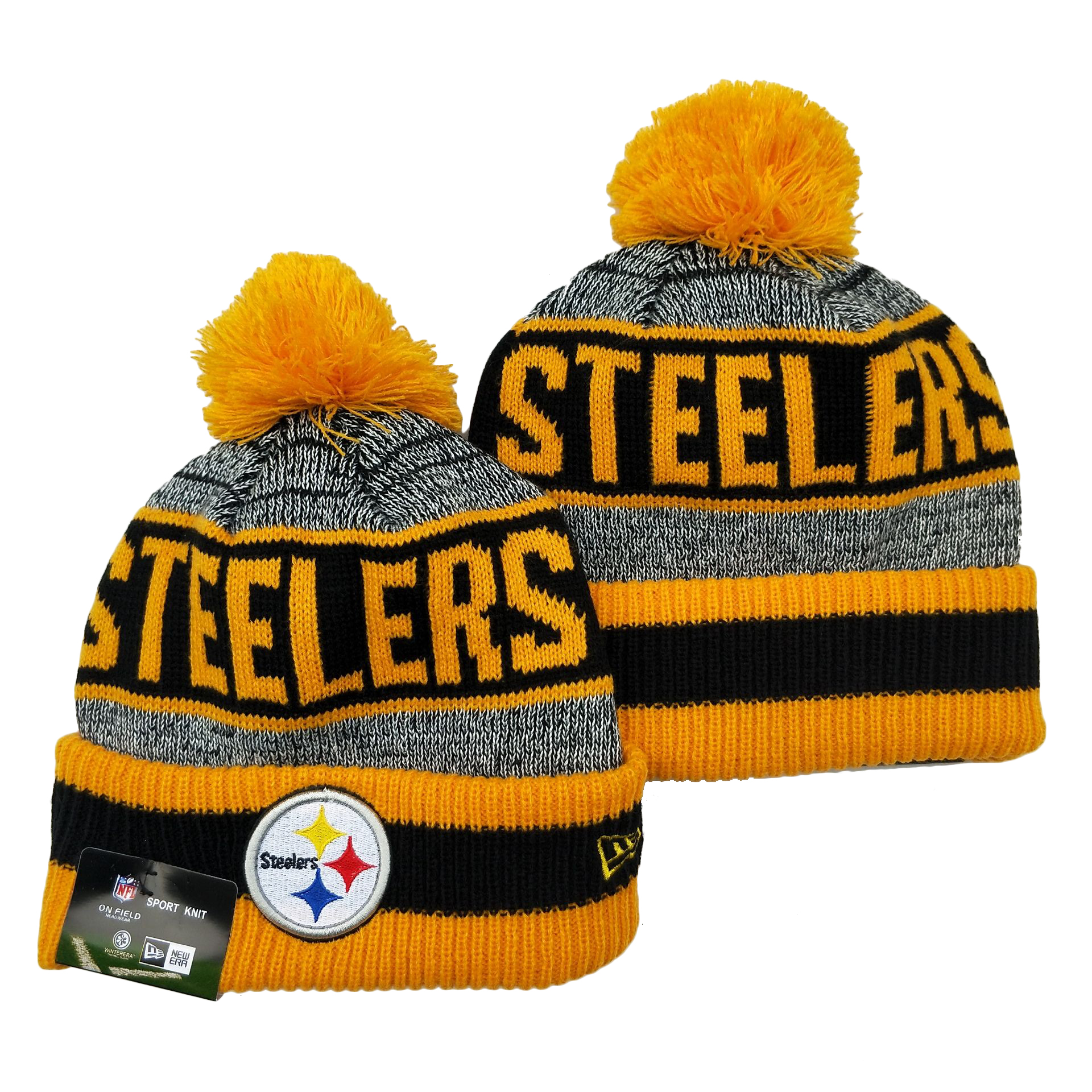 Steelers Team Logo Yellow Pom Cuffed Knit Hat YD