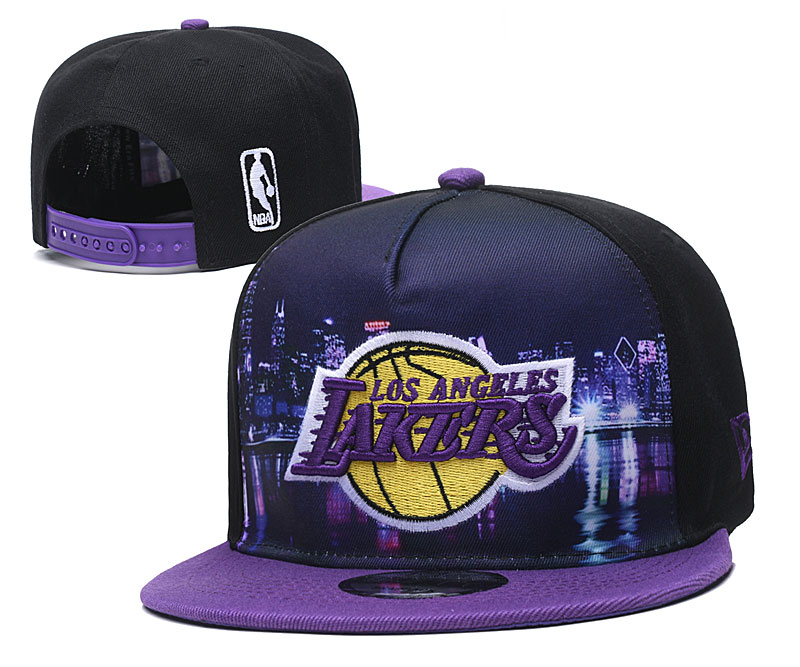 Lakers Team Logo Black Purple Adjustable Hat YD