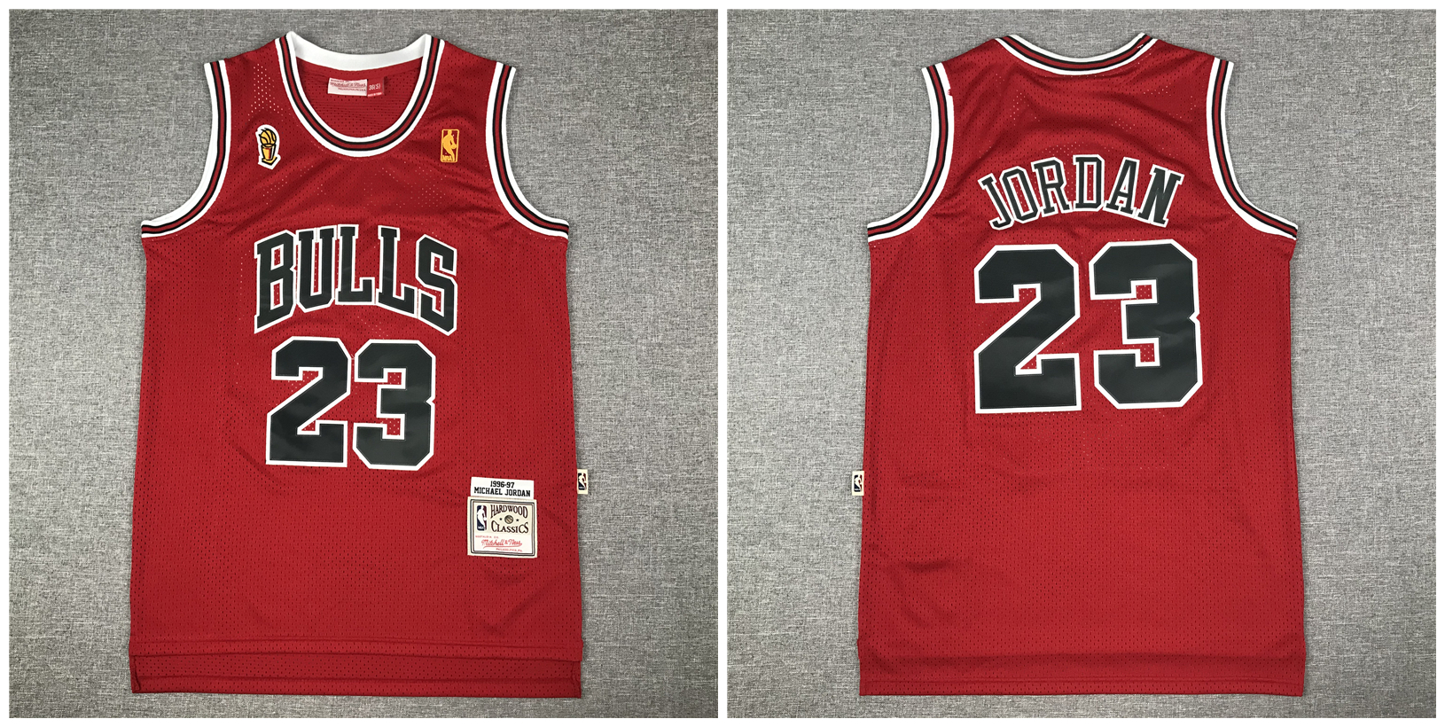 Bulls 23 Michael Jordan Red NBA Champions Patch 1996-97 Hardwood Classics Jersey