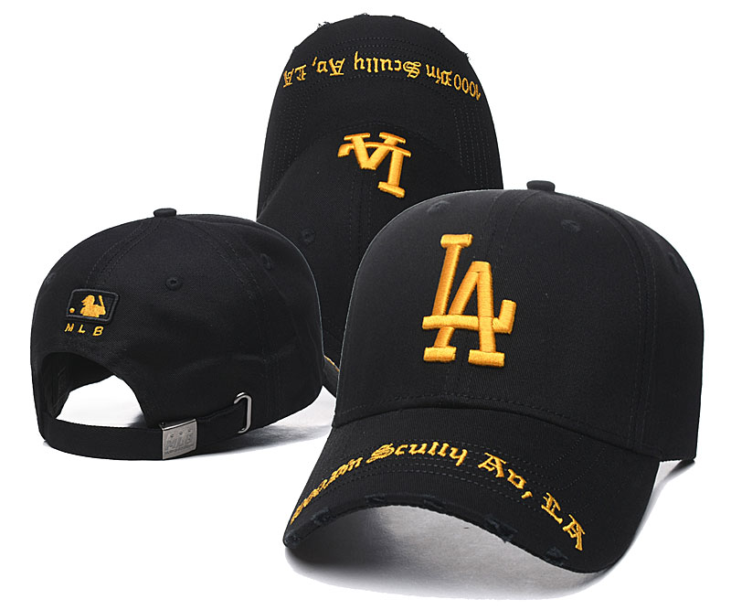 Dodgers Team Gold Logo Black Peaked Adjustable Hat TX