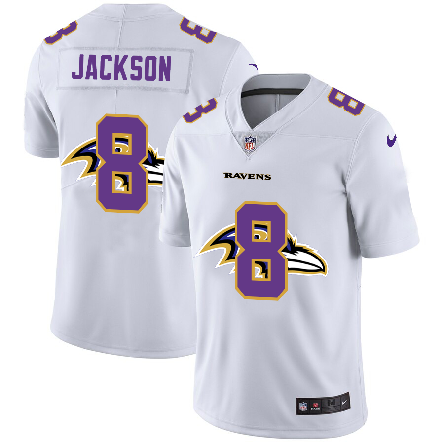 Nike Ravens 8 Lamar Jackson White Shadow Logo Limited Jersey