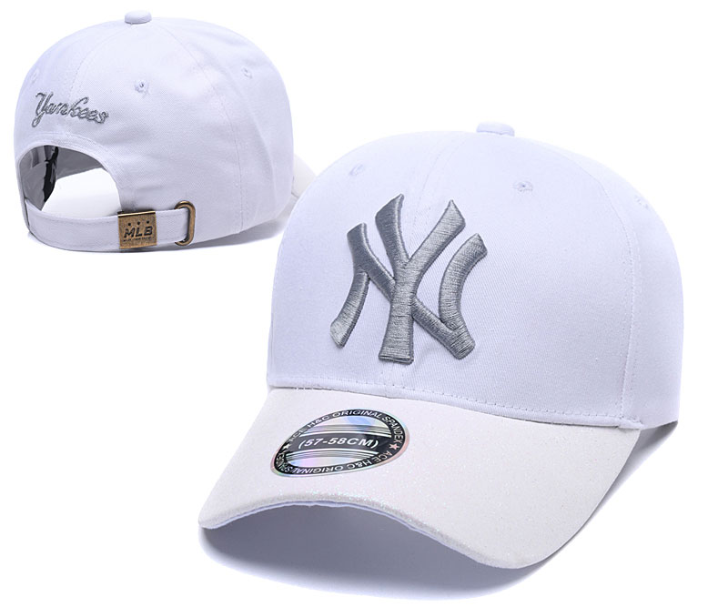 Yankees Team Logo White Peaked Adjustable Hat SG