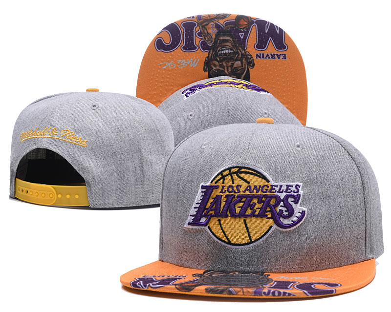 Lakers Team Logo Gray Mitchell & Ness Adjustable Hat LH