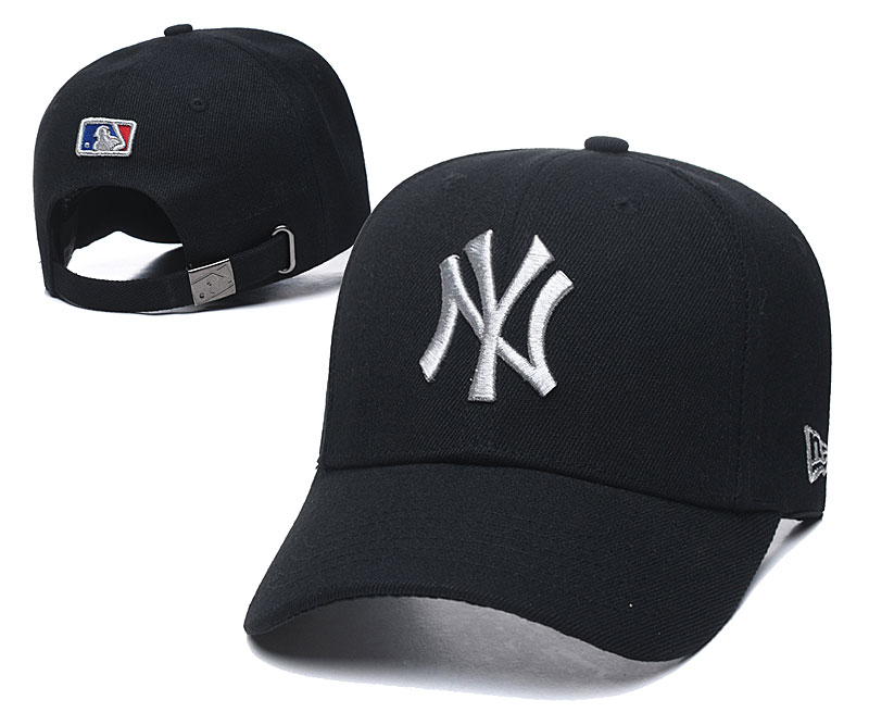 Yankees Team Silver Logo Black Peaked Adjustable Hat TX
