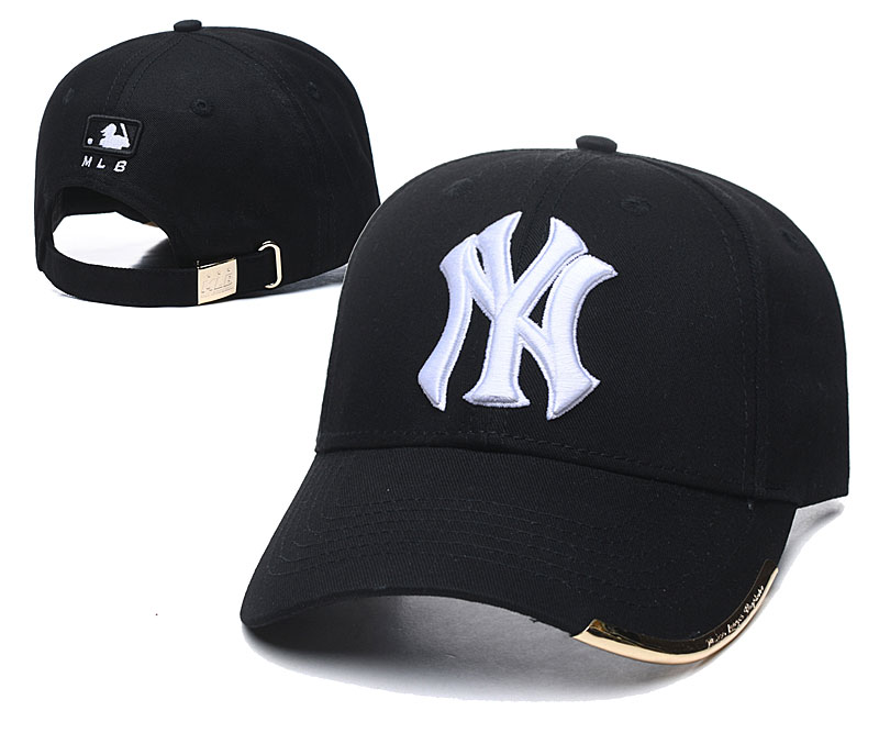 Yankees Team White Logo Black Peaked Adjustable Hat TX