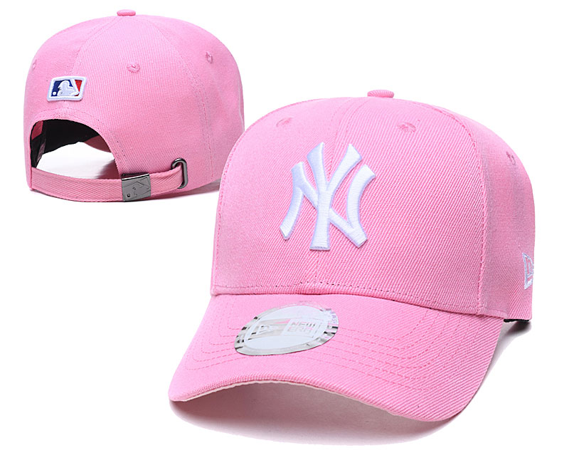 Yankees Team White Logo Pink Peaked Adjustable Hat TX