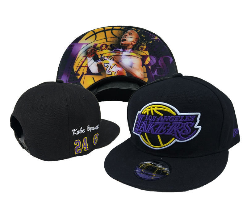 Lakers Team Logo 24 8 Kobe Bryant Black Adjustable Hat YD
