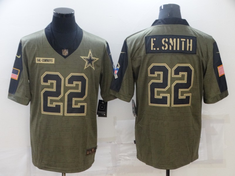 Nike Cowboys 22 Emmitt Smith Olive 2021 Salute To Service Limited Jersey