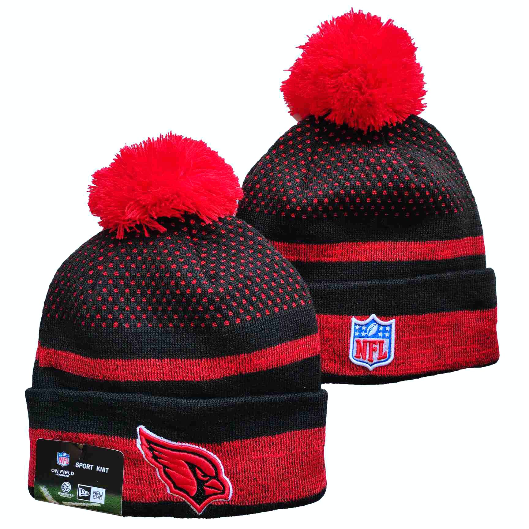 Cardinals Team Logo Black and Red Pom Cuffed Knit Hat YD