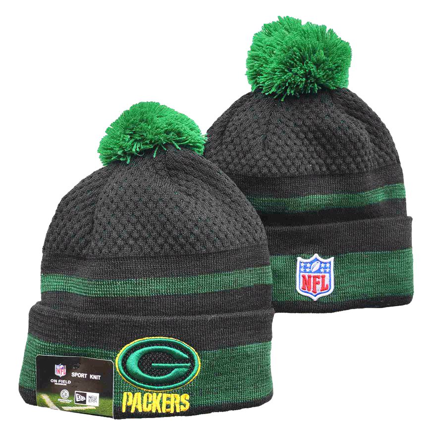 Packers Team Logo Black and Green Pom Cuffed Knit Hat YD