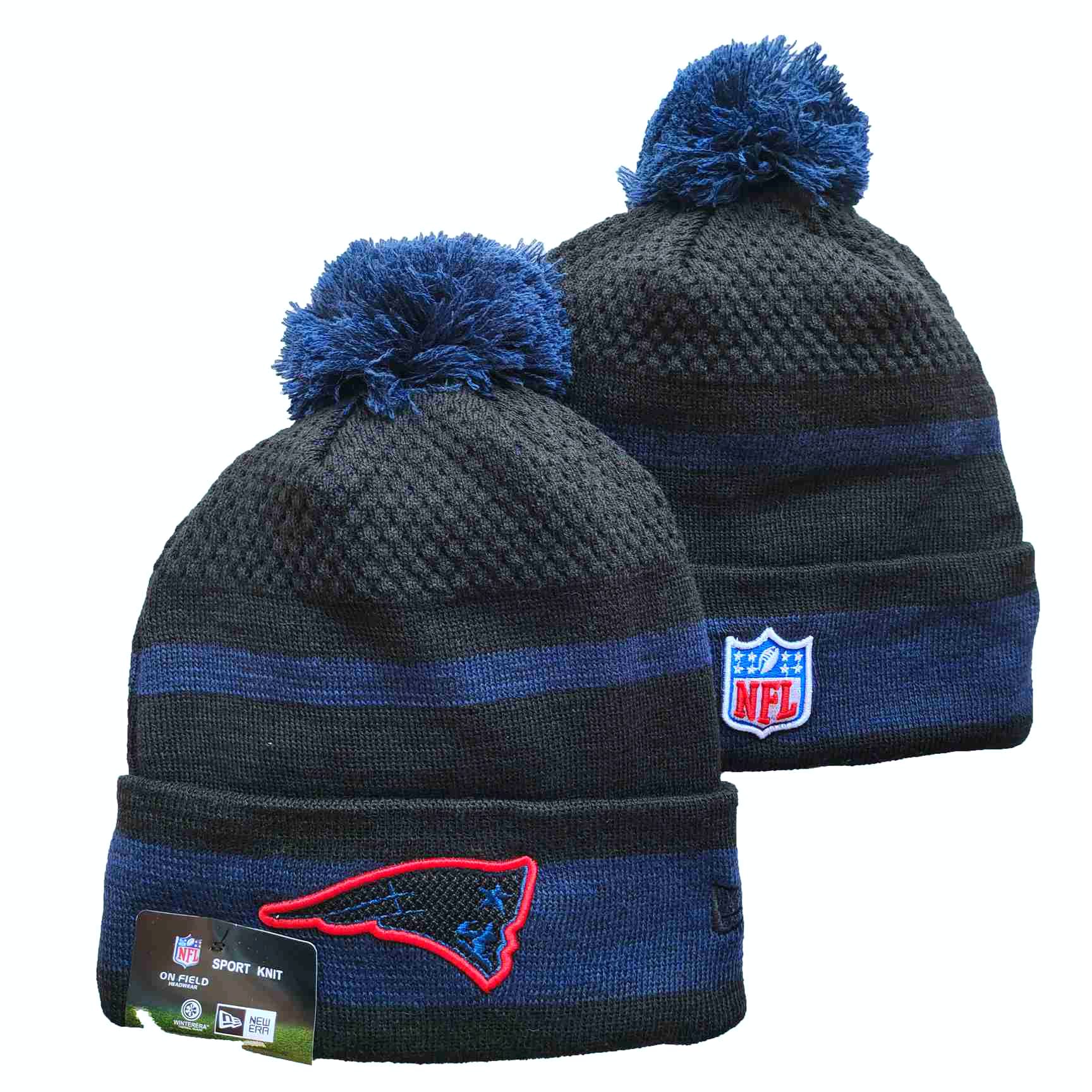 Patriots Team Logo Black and Navy Pom Cuffed Knit Hat YD